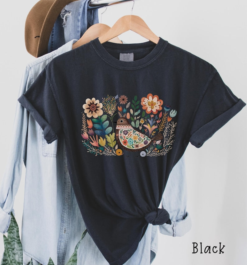 Chemise oiseau et fleurs Boho Folk Art Bird Shirt