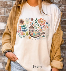 Chemise oiseau et fleurs Boho Folk Art Bird Shirt