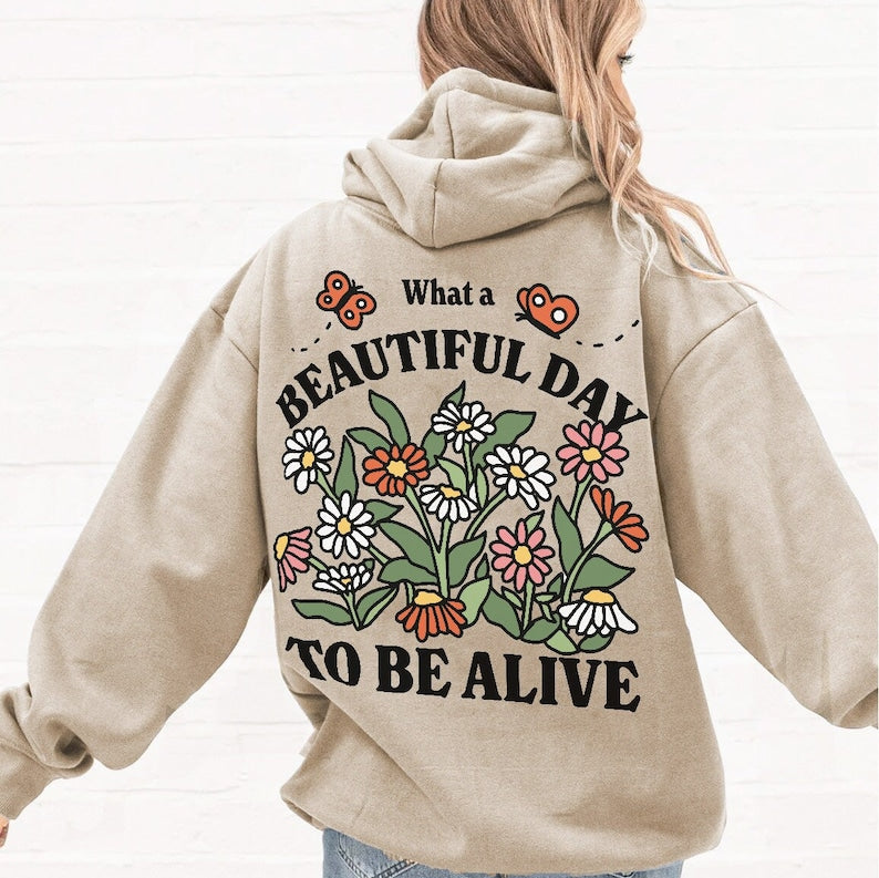 Retro Trendy Colorful  Flowers  Aesthetic Oversized Hoodie