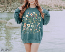 Sweatshirt Vintage Fleurs Pressées Couleurs Confort