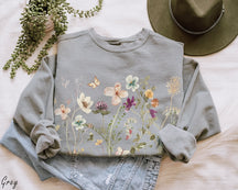 Sweatshirt Vintage Fleurs Pressées Couleurs Confort