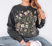 Sweatshirt Vintage Fleurs Pressées Couleurs Confort