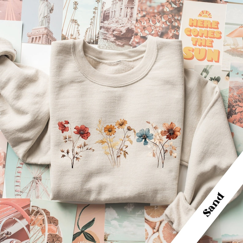 Vintage Sweatshirt mit gepressten Blumen