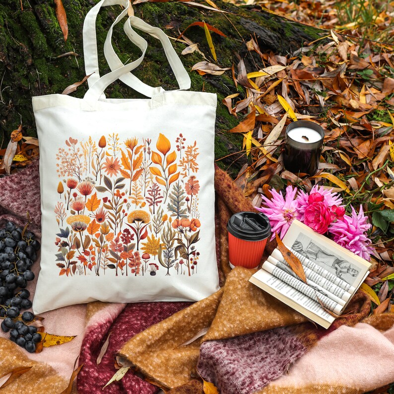 Cottagecore Boho Wildblumen-Einkaufstasche 