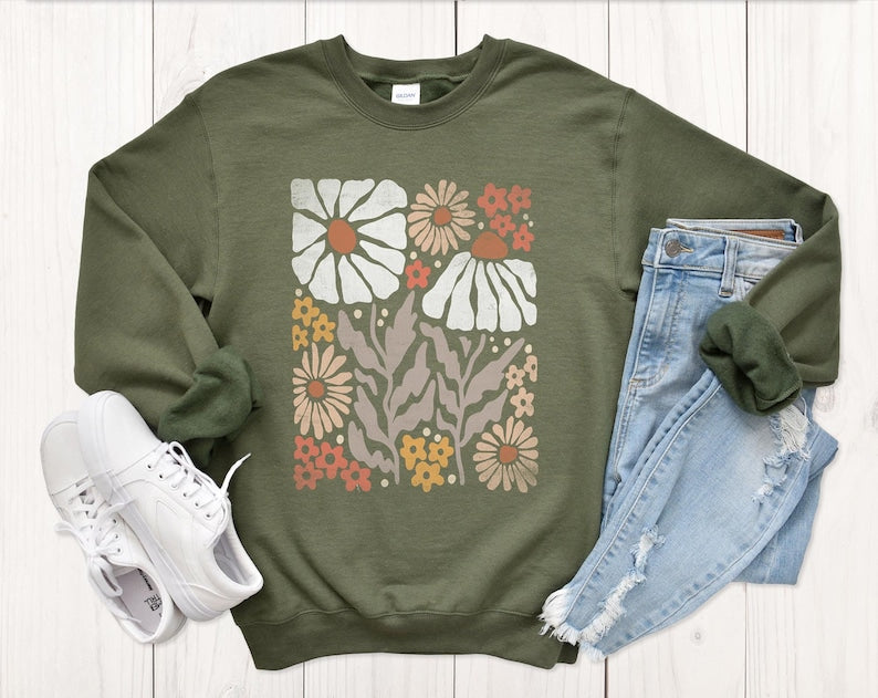 Boho Flower Sweatshirt Unisexe Wildflower Pull