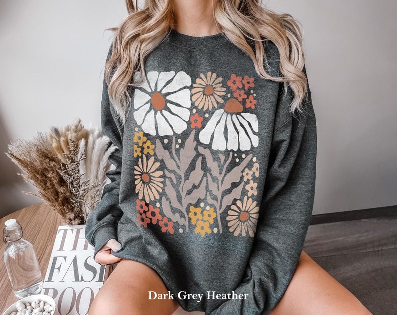 Boho Flower Sweatshirt Unisex Wildflower Sweater