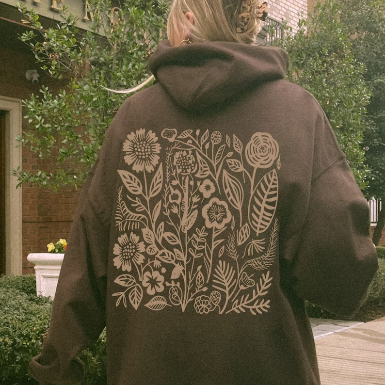 Wildflowers Hoodie Pressed Flowers Cottage Core Hoodie