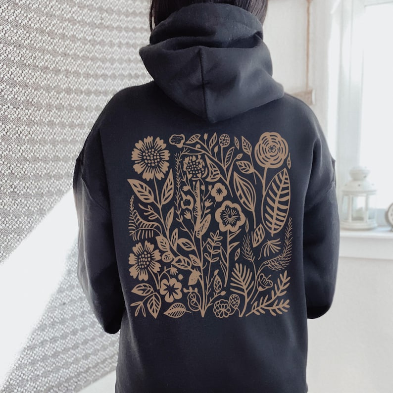 Wildflowers Hoodie Pressed Flowers Cottage Core Hoodie