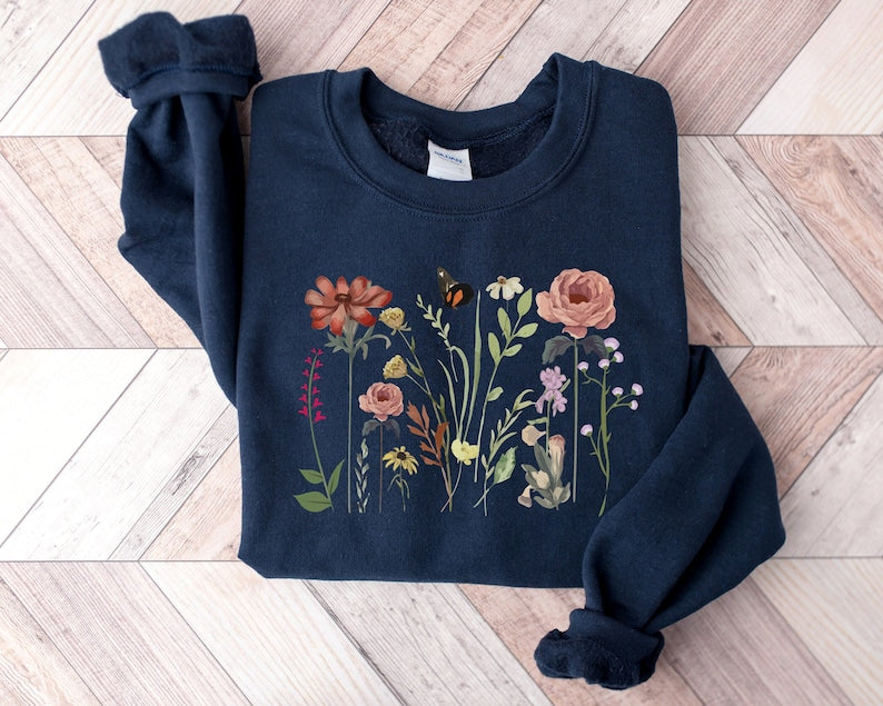 Vintage Wildflower Sweatshirt botanique pull Nature amant cadeau