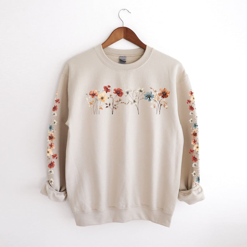 Vintage gepresste Blumen Sweatshirt Blumenpullover