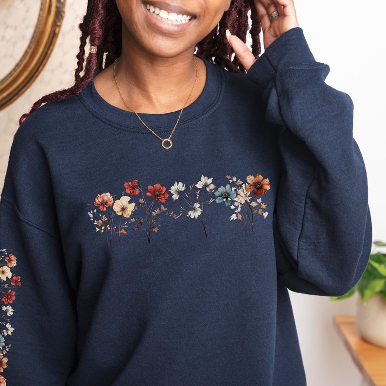 Vintage Pressed Flowers Sweatshirt Floral Sweater