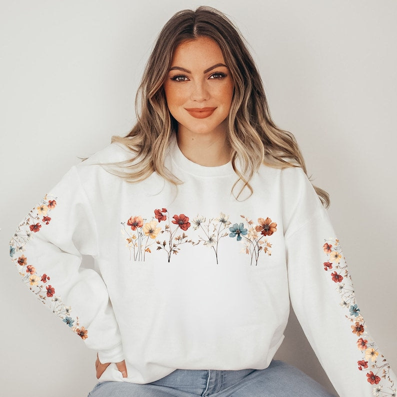 Pull Floral Vintage Pressed Flowers Sweatshirt