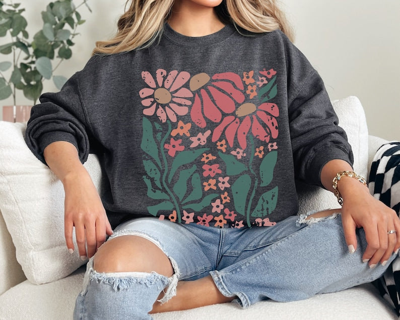 Boho Gänseblümchen Blumenpullover Wildblumen Sweatshirt