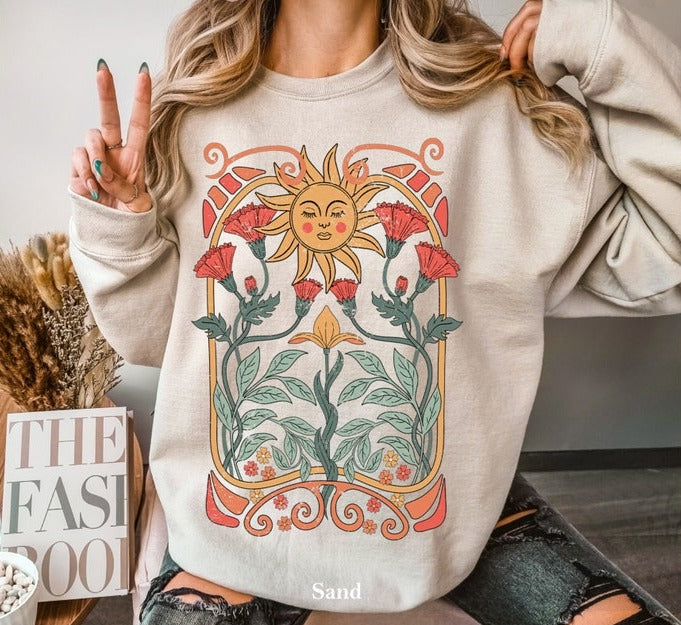 Boho Floral Sweat Art Pull unisexe