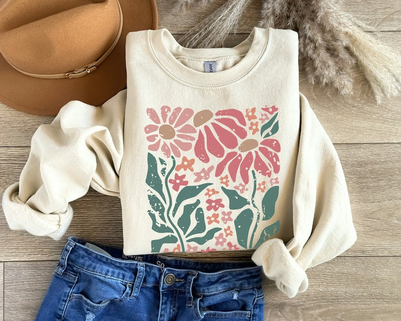 Boho Daisy Flower Pull Wildflower Sweatshirt