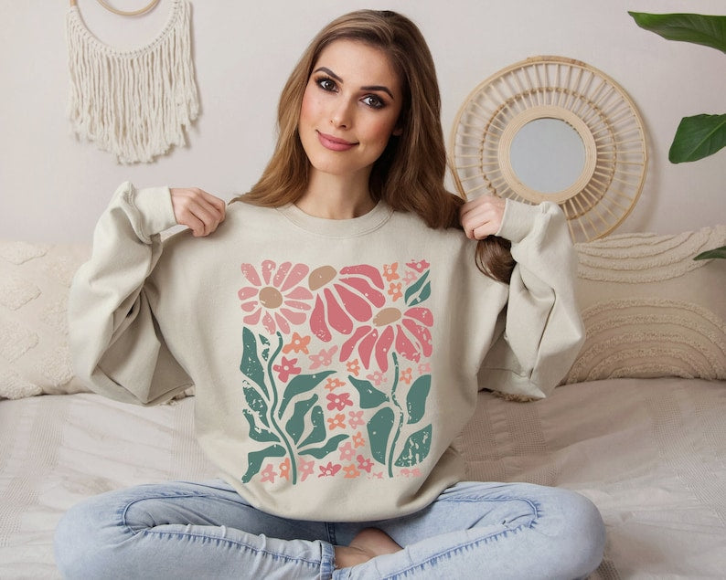 Boho Daisy Flower Pull Wildflower Sweatshirt