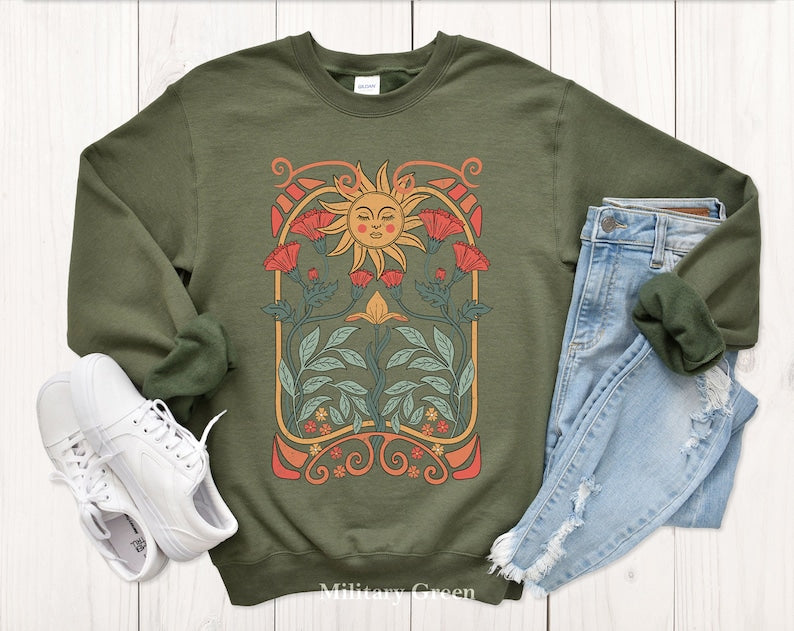 Boho Floral Sweatshirt Art Unisex Pullover 