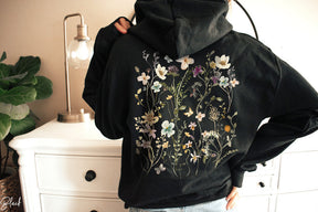 Retro-Wildblumen-Hoodie mit Rundhalsausschnitt im böhmischen Stil