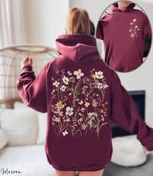 Style bohème rétro fleurs sauvages col rond Sweat à capuche