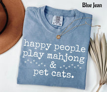 Comfort Happy People Play Mahjong & Pet Cats T-Shirt