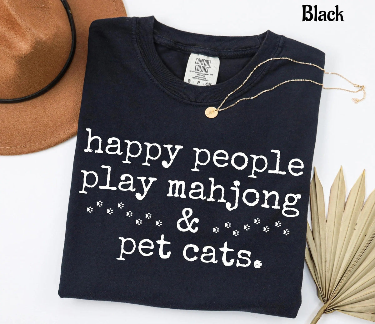 Comfort Happy People Play Mahjong & Pet Cats T-Shirt