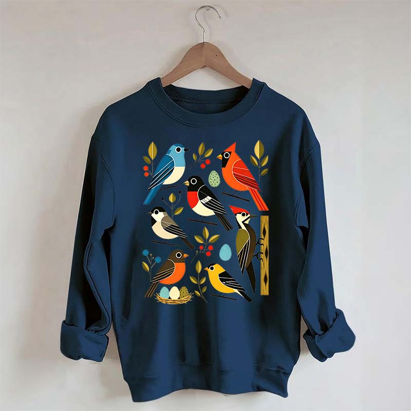 Retro Backyard Birds Cardinal Bluebird Robin Woodpecker Sweatshirt