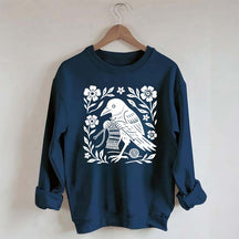 Crow Knitting Linocut Style Bird Sweatshirt