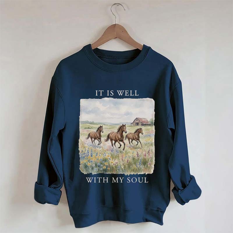 It Is Well With My Soul Horses Floral Sweatshirt