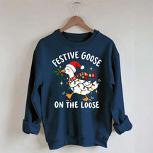 Cute Christmas Festive Goose On The Loose Sweatshirt