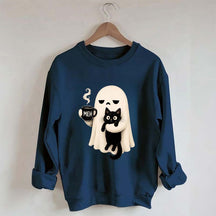 Ghost Holding Black Cat Meh Coffee Sweatshirt