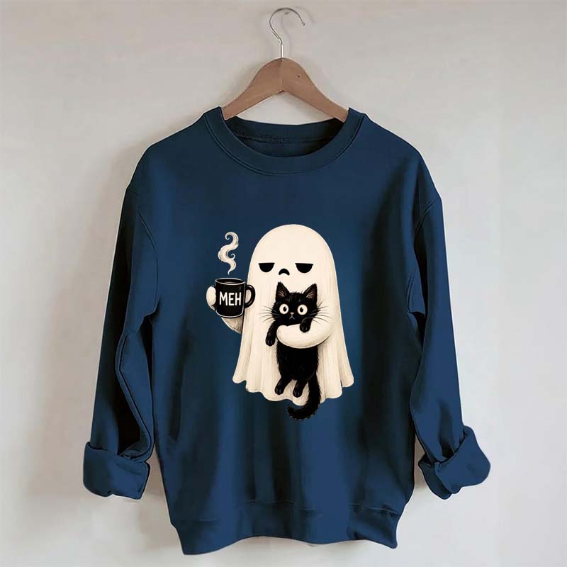 Ghost Holding Black Cat Meh Coffee Sweatshirt