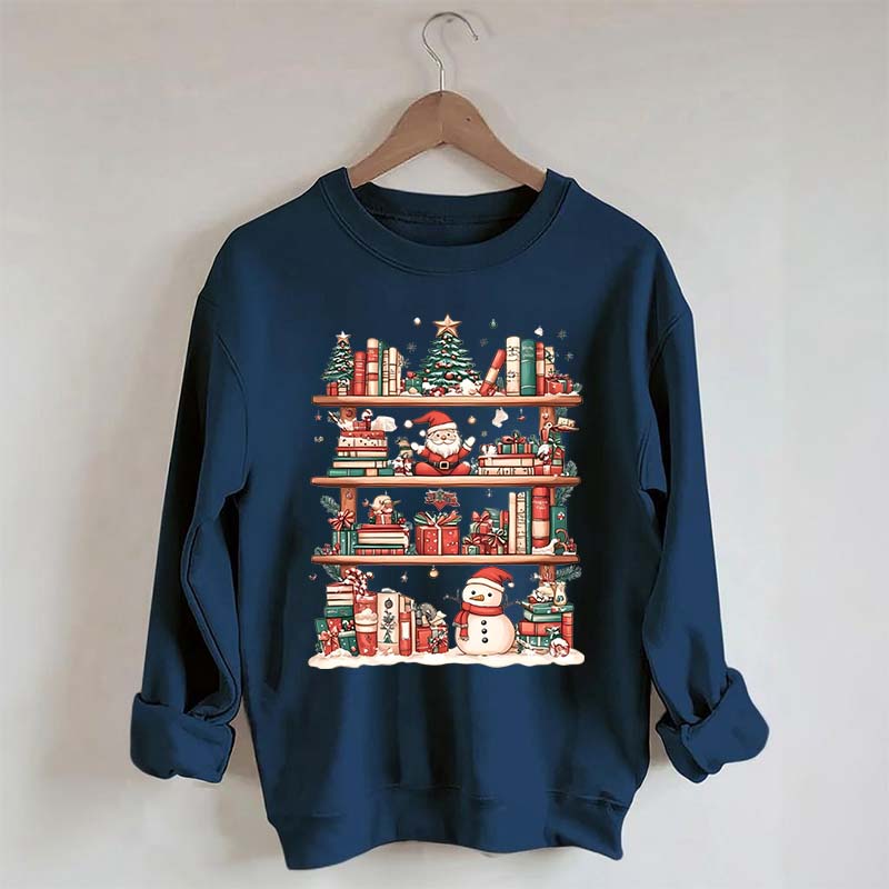 Cute Christmas Bookshelf Santa Sweatshirt