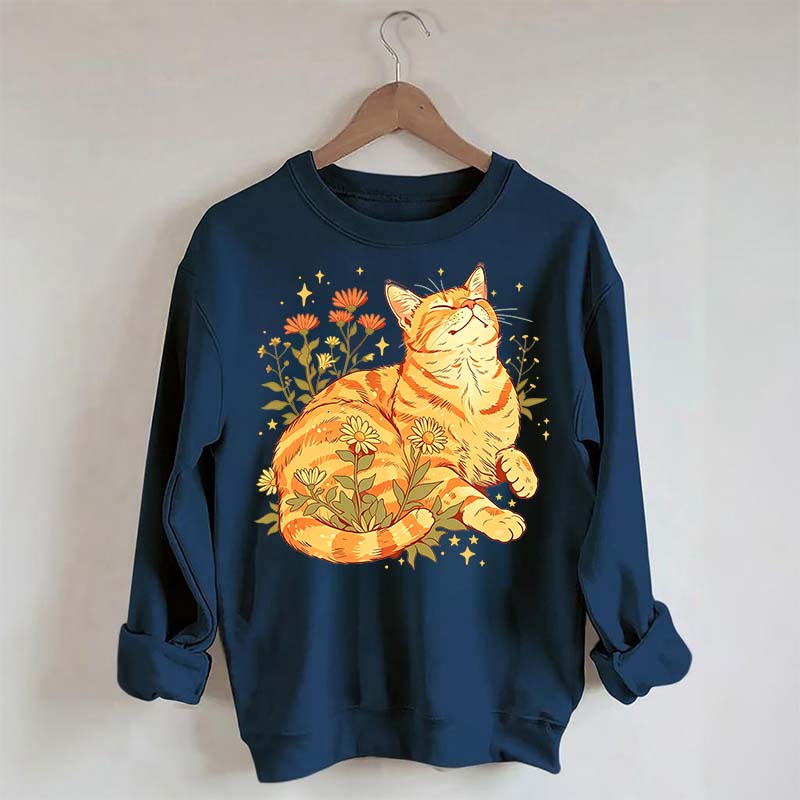 Retro Wildflowers Orange Cat Sweatshirt
