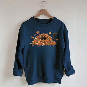 Cute Black Cat Autumn Leaves Sweatshirt