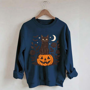 Black Cat on Pumpkin Retro Sweatshirt