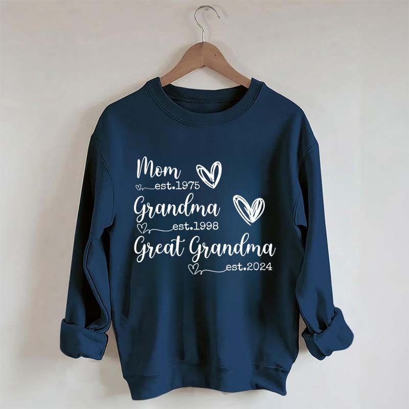 Custom Mom Grandma Great Grandma Est Year Sweatshirt