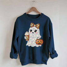 Rhinestone Glam Ghost Halloween Printed Sweatshirt
