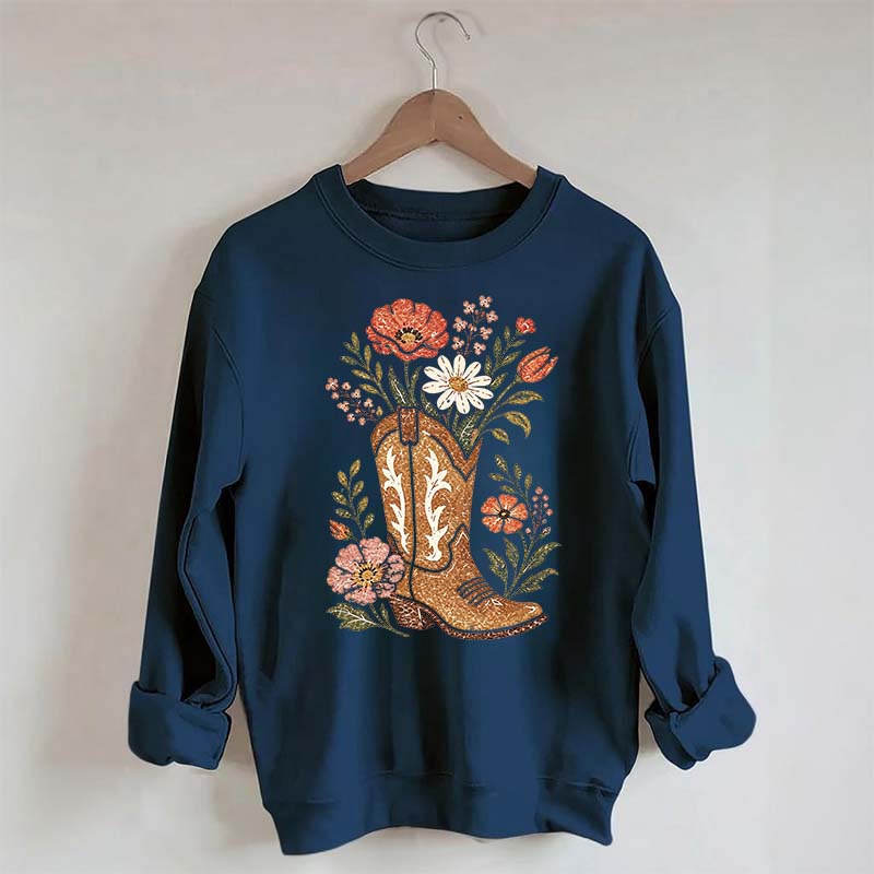Retro Cowboy Boot Wildflower Sweatshirt