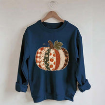 Faux Patchwork Fall Pumpkin Sweatshirt