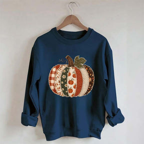 Faux Patchwork Fall Pumpkin Sweatshirt