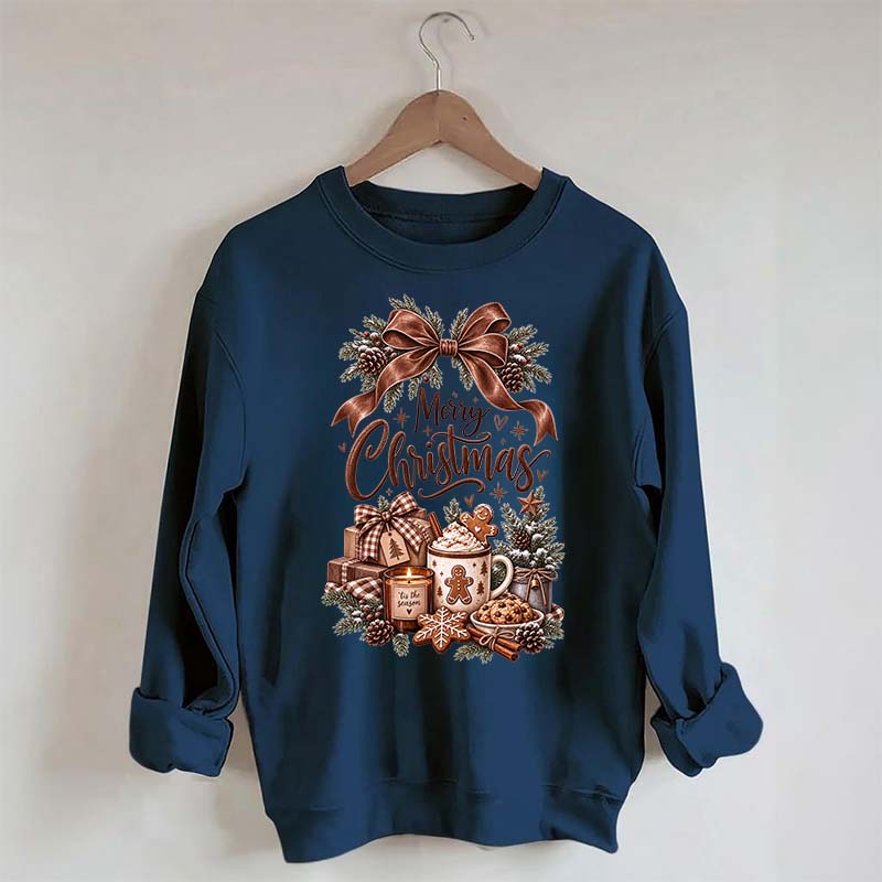 Cozy Christmas Bow Gingerbread Hot Cocoa Holiday Sweatshirt