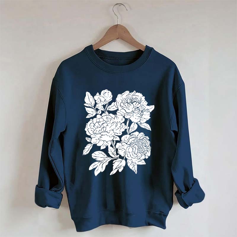 Vintage Linocut Flower Boho Botanical Sweatshirt