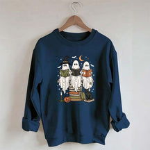 Boo Ghost Reading Books Halloween Sweatshirt