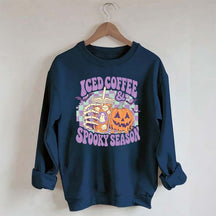 Spooky Season Ice Coffee Preppy Halloween Sweatshirt