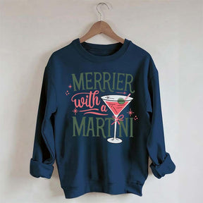 Merrier With A Martini Retro Christmas Sweatshirt
