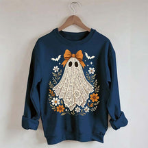 Cute Lace Ghost Bow Spooky Season Sweatshirt