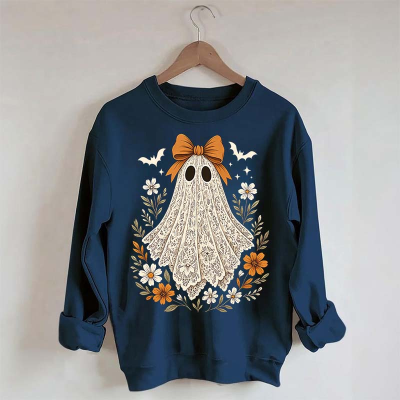 Cute Lace Ghost Bow Spooky Season Sweatshirt