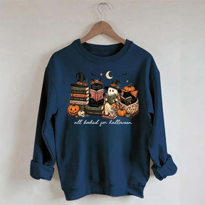 All Booked For Halloween Pumpkin Cats Book Sweatshirt