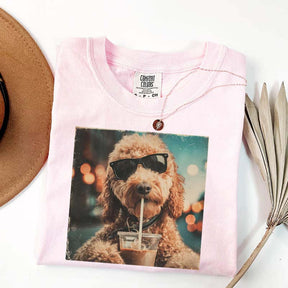 Cute Goldendoodle Drinking Iced Coffee T-Shirt