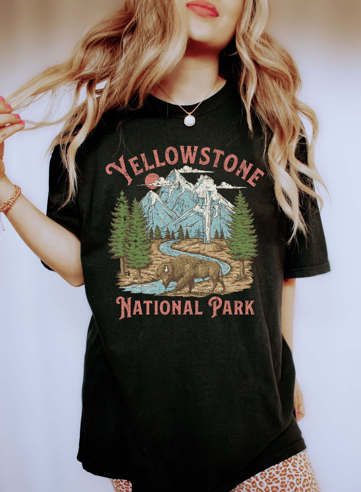 Tshirt couleurs confort rétro parc national de Yellowstone